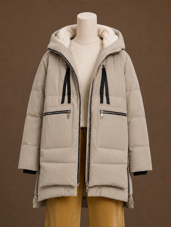 Orolay Jackets & Blazers - Orolay Beige Duck Down Puffer Jacket Hooded Fleece Lined Side Zip Coat | S | NWT